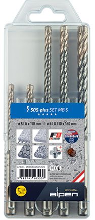 Alpen Alpen F8 Sds Drill Bit Set 5 Piece 5 6 X 110Mm  6 8 10 Mm X 160Mm