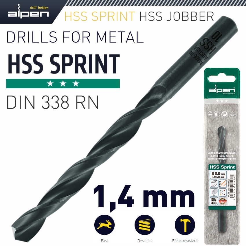 Alpen Hss Sprint Drill Bit 1.4Mm 1/Pack