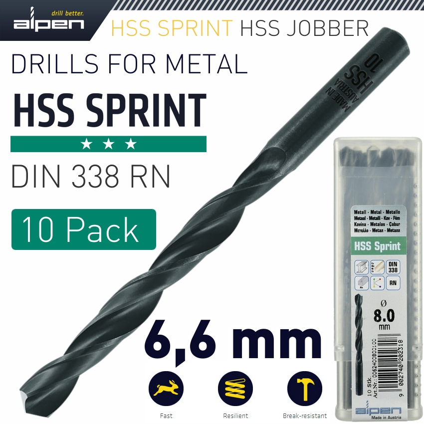 Alpen Hss Sprint Drill Bit 6.6Mm Bulk Ind.Pack