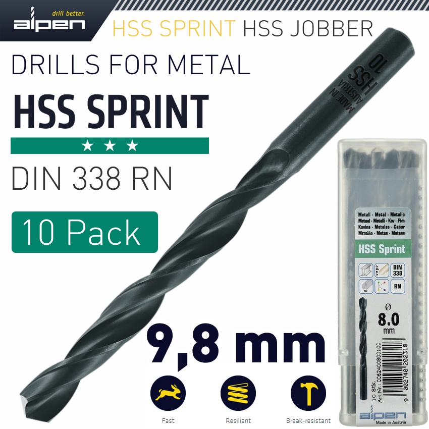 Alpen Hss Sprint Drill Bit 9.8Mm Bulk Ind.Pack