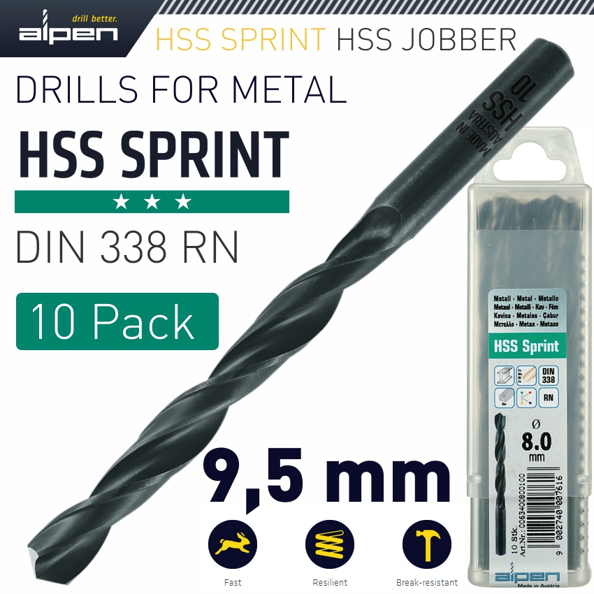 Alpen Hss Sprint Drill Bit 9.5Mm Packet Of 10 For Module