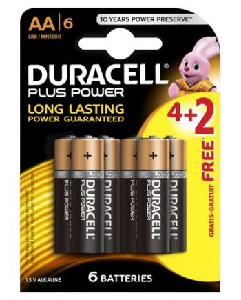 DURACELL BATTERY PLUS PWR AA4 +2FREE 10CRD