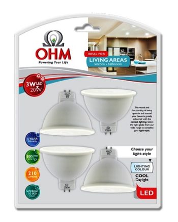 OHM LED MR16 3W GLOBE CDL 4PACK