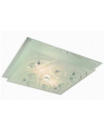 Polished Chrome With Frosted Glass And Crystals Square Ceiling Light 420Mm