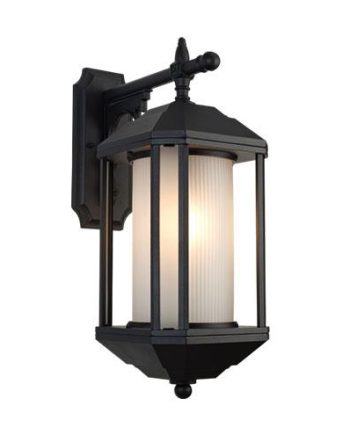 Down Facing Aluminum Lantern With Frosted Glass - Black