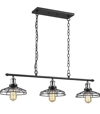 Grid- Iron 3 Light Black Chrome Pendant