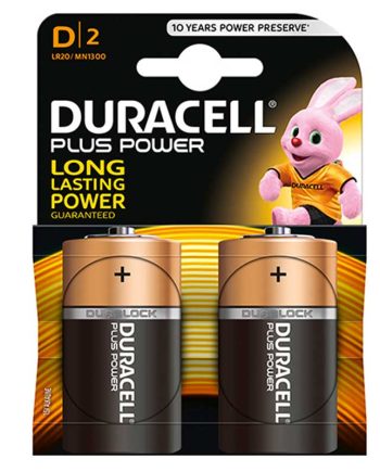 BATTERY DURACELL PLUS D TORCH    2 S 1.5V MN1300K2