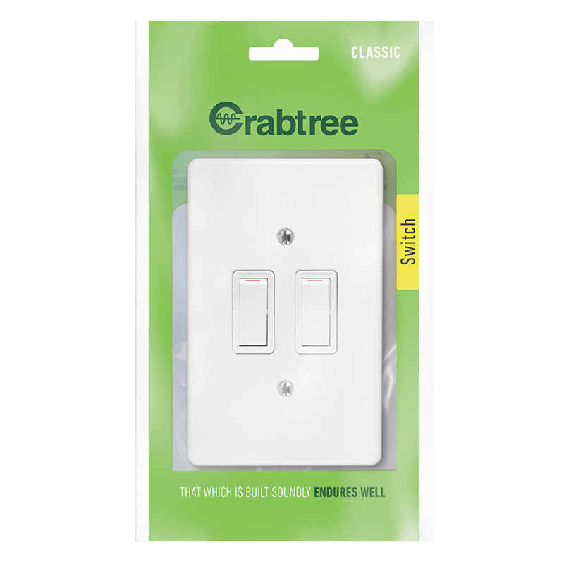 Crabtree Classic 2 Lever 1 Way Switch with Durable Plastic Coverplate