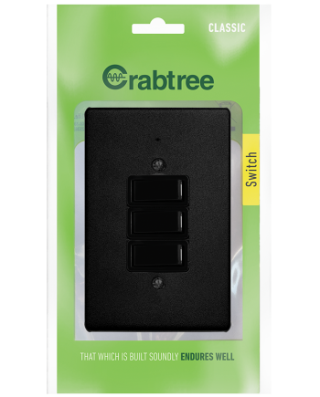 Crabtree Classic 3 Lever 1 Way Switch with Coverplate, Ferro Grain Finish