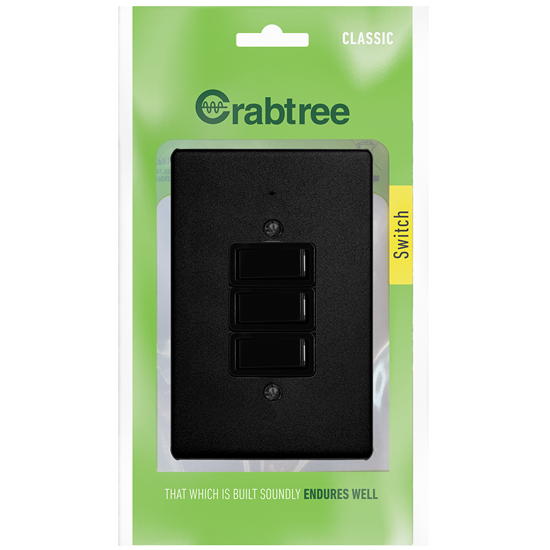 Crabtree Classic 3 Lever 1 Way Switch with Coverplate, Ferro Grain Finish