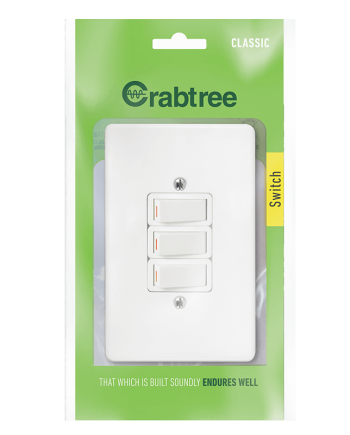 Crabtree Classic 3 Lever 1 Way Switch with Durable Plastic Coverplate