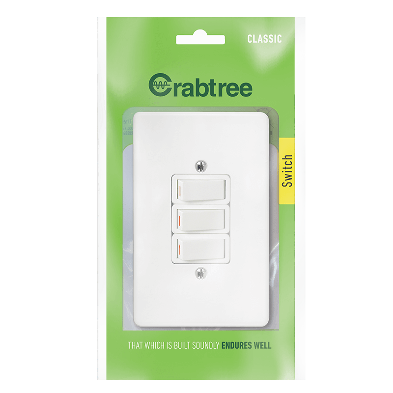 Crabtree Classic 3 Lever 1 Way Switch with Durable Plastic Coverplate