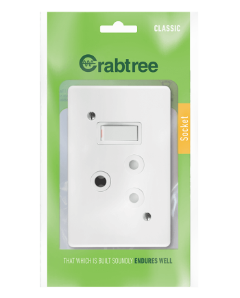 Crabtree Classic Single Horizontal Switched Socket with Plastic Coverplate