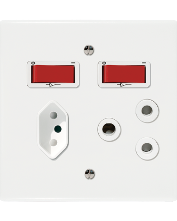 Crabtree Classic Combo Isolated Socket: STD 164-1 White + Isolated 164-2 Switched Red on 4x4 Yoke