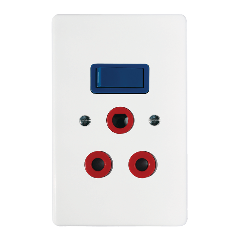 Crabtree Classic Single Dedicated Socket 164-4 Red Switched Blue on 2×4 Yoke with White Coverplate