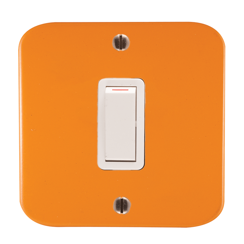 Crabtree Classic 1 Lever 1 Way Industrial Switch in Orange with Surface Box