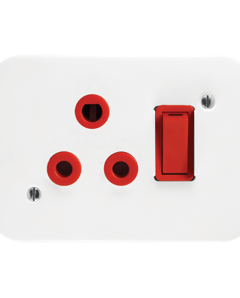Classic Industrial Single Dedicated Socket 164-4 Switched Red on 119×83 White Surface Box