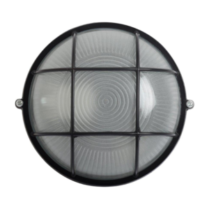Starlit Large Black Round Outdoor Bulkhead with E27 Holder, IP54, Aluminium+Glass