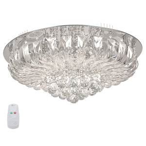 Brightstar CF010/12 Chrome LED Ceiling Fitting with Glass, Crystals, and Remote Control (3000K/6000K)