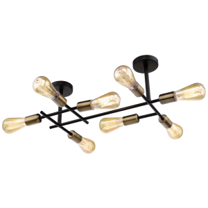 Brightstar Black and Satin Brass Eight-Light Ceiling Fitting (780mm)