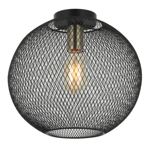 Brightstar CF339 Black and Antique Brass Metal Ceiling Fitting, 1 x 40W ES Bulb Compatible