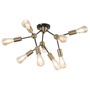 Brightstar CF434/9 Metal Ceiling Fitting with Antique Brass and Matt Black Finish (9-Light ES/E27 Compatible)