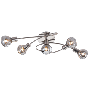 Brightstar Satin Chrome Ceiling Fitting with Smoke Glass, 5-Light LED