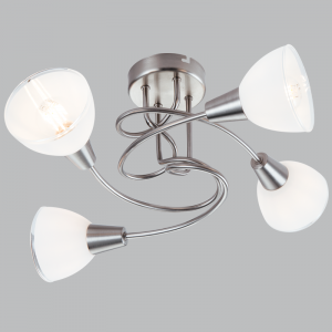 Brightstar CF469/4 Satin Chrome Ceiling Fitting with White Glass (4-Light)