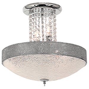 Brightstar Elegant Polished Chrome Ceiling Fitting with Stippled Glass and Clear Acrylic Crystals