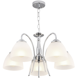 Brightstar Polished Chrome Chandelier with 5 Frosted Glass Shades