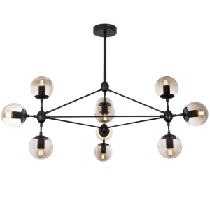 Brightstar Elegant Matt Black Metal Chandelier with 10 Champagne Glass Shades