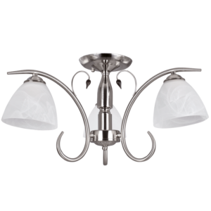 Brightstar Satin Chrome Chandelier with Alabaster Glass and Wood, 3-Light Fixture
