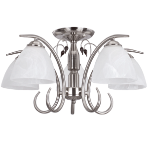 Brightstar Satin Chrome Chandelier with Alabaster Glass and Wood, 5-Light Design