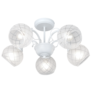 Brightstar Matt White Metal Chandelier with Clear Frosted Patterned Glass