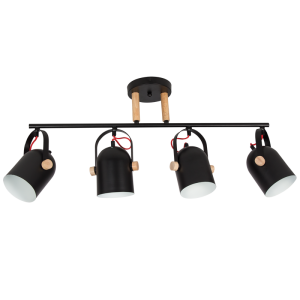 Brightstar Elegant Black Iron and Wood 4-Light Chandelier