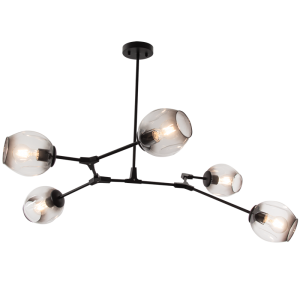 Brightstar Adjustable Black Metal Chandelier with Five Smoke Glass Shades