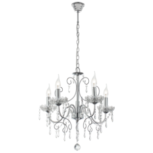 Brightstar Elegant Polished Chrome Chandelier with Crystals, 5-Light Fitting