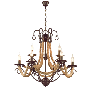 Brightstar Brown Metal Chandelier with Rope and 9 Lights
