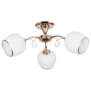 Brightstar Gold Metal Chandelier with White Patterned Glass - 3 Light Design