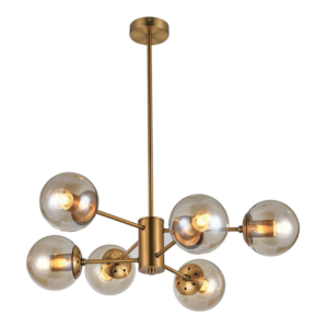 Brightstar Antique Brass 6-Light Chandelier with Amber Glass (CH534/6 GOLD)