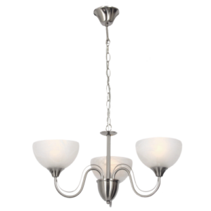 Brightstar CH665/3 Elegant Satin Chrome Chandelier with Alabaster Glass