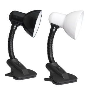 Brightstar CL005 Metal Clip On Desk Lamp with Flexible Arm and Switch, Black/White