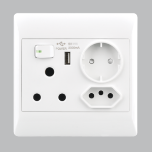 Brightstar EPL331 16 AMP Plug with New RSA Socket, USB, and Schuko - White 4x4