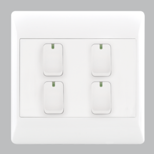 Brightstar ESW008 White 4 Lever 1 Way Switch - 4x4, Contemporary Design