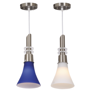 Brightstar PEN040 Satin Chrome Pendant with Blue or White Glass