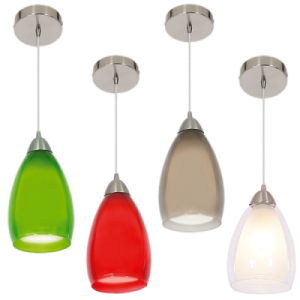 Brightstar PEN044 Satin Chrome Pendant with Double Glass (Clear/Colour Outer, White Inner)