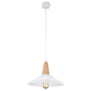 Brightstar PEN371 White Metal and Wood Pendant Light with White Metal Shade