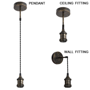 Brightstar PEN502 Antique Brass 3-in-1 DIY Ceiling, Pendant or Wall Light Kit