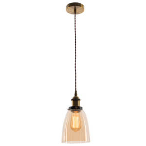 Brightstar PEN577 Antique Brass Metal Pendant with Amber Glass Shade