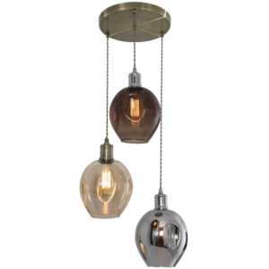 Brightstar PEN613 Antique Brass 3-Light Pendant with Color Glass